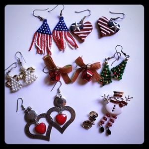 Assortment of holiday jewelry / earrings brooches